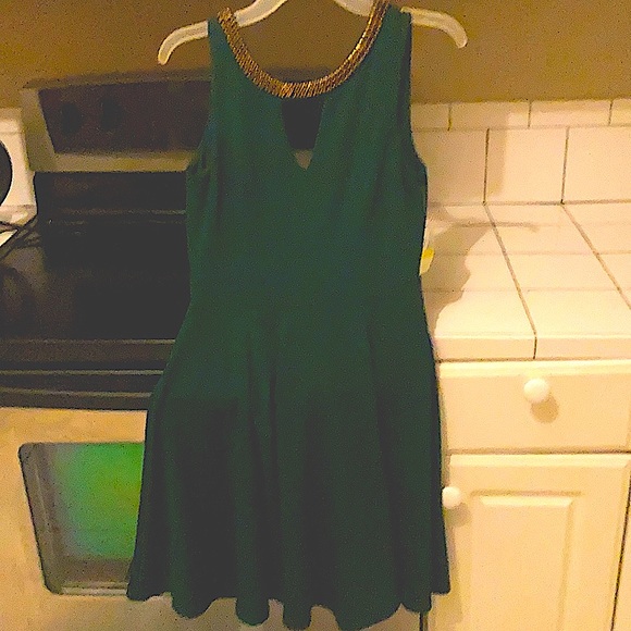 XOXO Dresses Xoxo Hunter Green Dress With Beaded Low Back Nwt